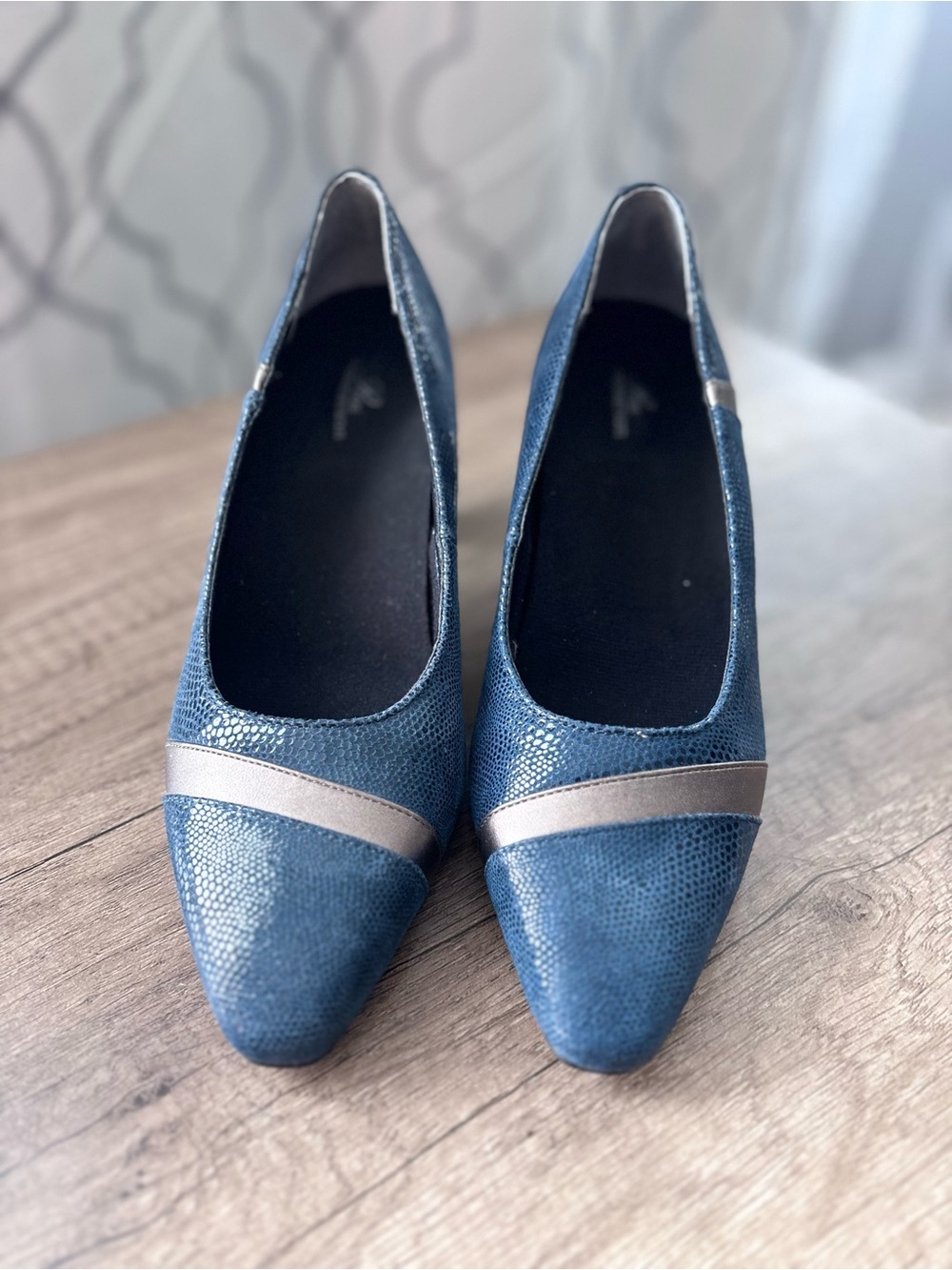 Ros Hommerson Blue Pointed Toe Flats with Silver Accent
